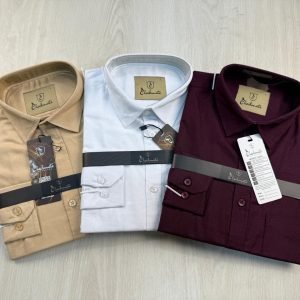 Solid Colour Shirt Combo 3pc-Biscuit, Purple, White-M