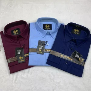 Solid Colour Shirt Combo 3pc-Sky Purple and Nevy-M
