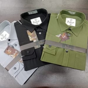 Solid Colour Shirt Combo 3pc-Black Ash and Olive-M